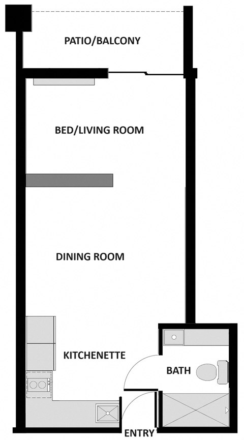 Floor plan for studio, 1 bath, 425 sqft